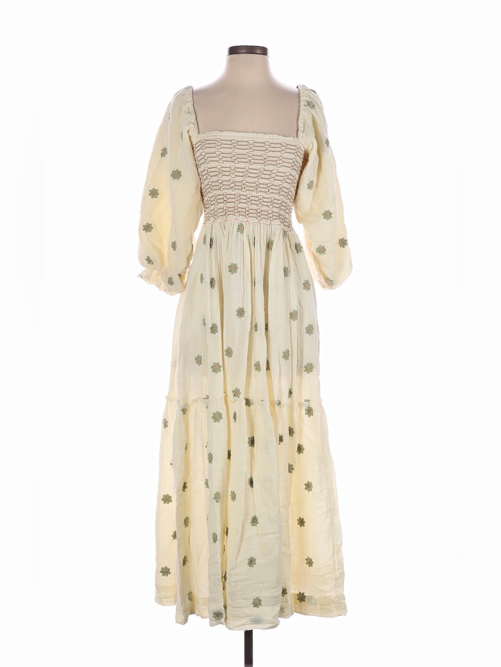 Free People Dahlia Embroidered Maxi Dress Cream Cotton Gauze Smocked Medium - Picture 2 of 6